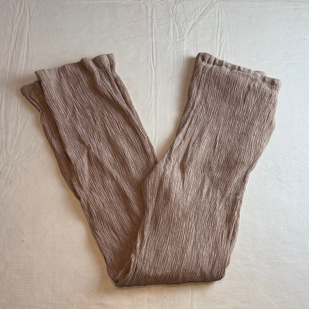 ZARA Women's Tan Beige Elastic Drawstring Waist Crinkled Pants Size S